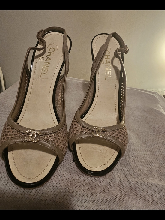CHANEL Shoes - 100% Authentic Chanel Taupe Slingback Peep-Toe Sandals